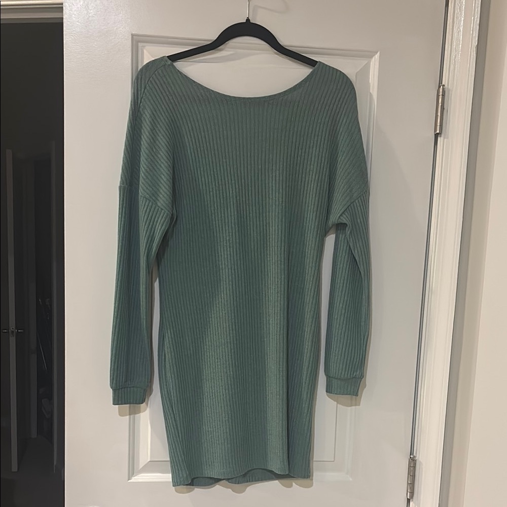 Ribbed Green Sweater Dress